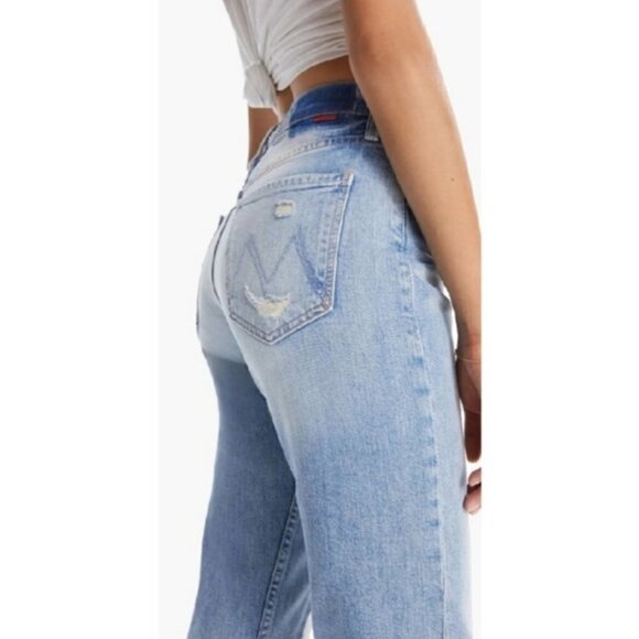 💕MOTHER💕  Patchwork Tomcat Ankle Undone Hem Jean High Rise New Hobbies 24 NWT - Picture 11 of 17